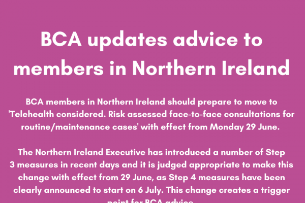 BCA updates advice to members in Northern Ireland